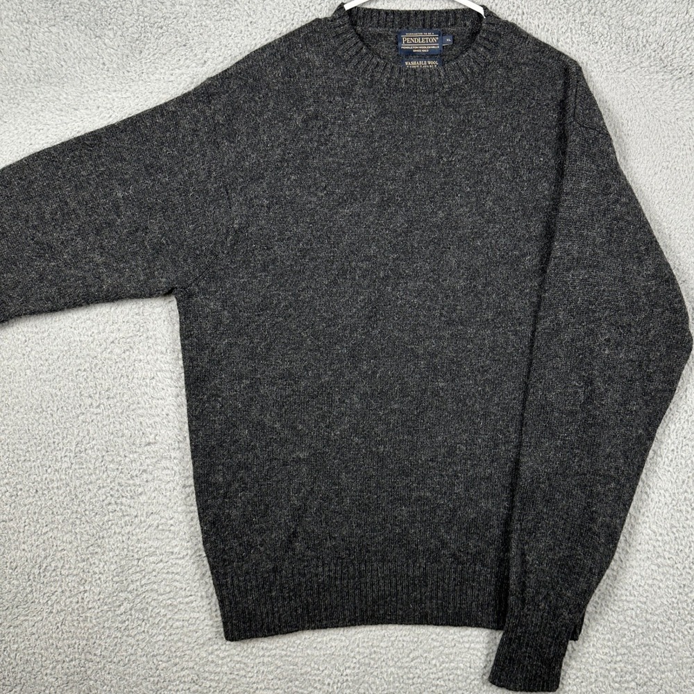 Pendleton Woolen Mills Mens XL Sweater Crewneck Dark Gray Shetland Wool Pullover